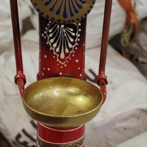 Red Candle Holder Figurine Woman With Basket Tea Light Handmade Tamrapatra 1Pcs