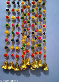 Door Hanging Pom Pom Torans 4 Fit Garland Bandhanwar With Golden Bells Decoration Items