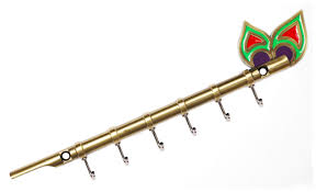 Lord KrishnaS Flute And Peacock Quills Key Holder