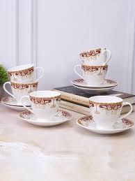 Pack Of 12 Ceramic Premium Cup Plates Tea Set White Colour Cup And Saucer