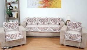 Printed Quilted Velvet Sofa Cover Set Of 3 White Colour