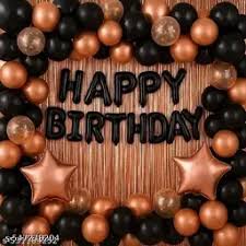 Birthday Decoration Combo Black Rose Gold Theme 61 Pcs Kit Happy Birthday Foil Star Foils