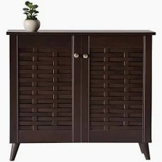 Deckup Bei 2 Door Engineered Wood Engineered Wood Shoe Rack Wooden Legs Brown