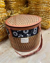 Woven Basket With Double Handles Light Brown Colour