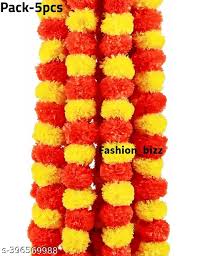 Orange Yellow Artificial Marigold Fluffy Flowers Garlands 5Pcs