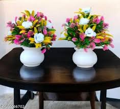 Interior Home Decor Artificial Multicolor Plant Set Of 2