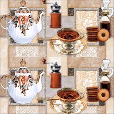 Tea Cup Plate Printed Kitchen Wallpaper 5Mtr