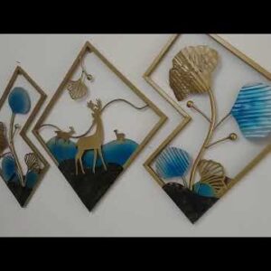 Art House Designer Deer Frame Metal Wall Decoration Pack Of 3 17 Inch X 17 Inch Gold
