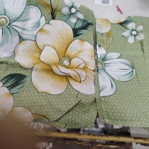 Green Flower Printed Elastic Double Bedsheet With Pillow Cover