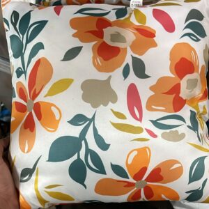 16X16 Inch White And Orange Colour Flower Printed Cushion Set Of 3