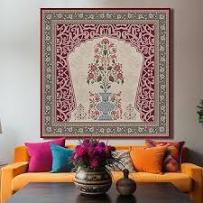 Paper Plane Design Kalamkari Canvas Wall Art Large Size Living Room Decor 36 X 36 Inches