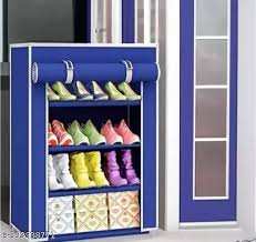 Plastic Pipe 4 Layer Shoe Rack Cover Blue Colour