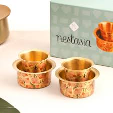 Nestasia Peach Pure Brass Filter Coffee Dabara Set For 2 With Gift Box