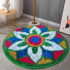 Traditional Microfiber Washable Rangoli Doormat In Multicolor Shades For Bedroom
