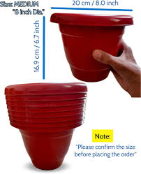 Red Colour Cyan Round Plastic Flower Pot Pack Of 12