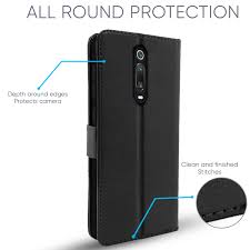Mi Redmi K20 K20 Pro Flip Case Leather Finish Card Pockets Flip Cover Black
