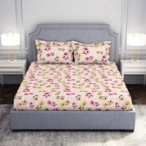 Occasion Floral Pearl Beige Microfiber Double Bedsheet Tropical Colour