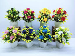 Flowers 8 Pack Artificial Plastic Plants Small Indoor Potted Houseplants