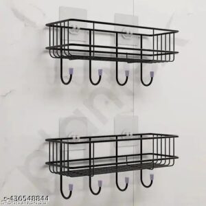 Black Metallic Bathroom Hook Shelf Pack Of 2