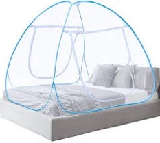 White And Sky Blue Double Bed Mosquito Net