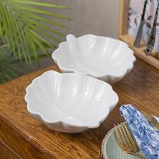 White Plate Leaf Shaped Bowl 2Pcs