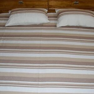 Handloom Cotton Double Bedsheet With Pillow Cover White Base With Brown Stripes