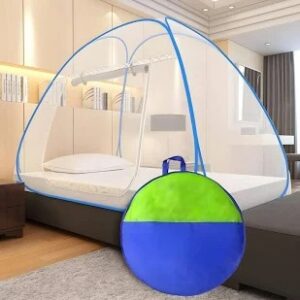 Foldable Double Bed Mosquito Net White Blue