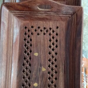 Wooden Brown 3Pcs Floral Printed Tray