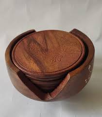 Wooden Brown Coaster Set Of 6 For Dining Table