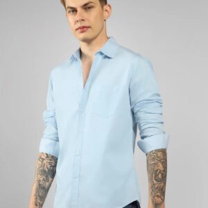 Mens Cotton Sky Blue Solid Casual Shirt Blue Colour Size L