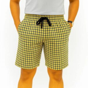 Men Yellow Checked Cotton Shorts Size M
