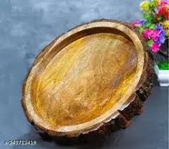 Wooden Serving Round Tray For Serving Brown