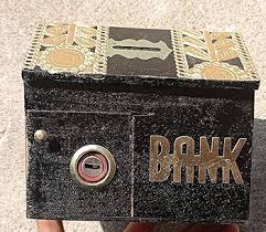 Wooden Hut Shape Black Money Bank Brown