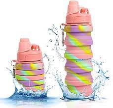 Silicone Water Bottle Leak Proof Twist Cap Bpa Free Reusable Lightweight Multicolor 500Ml