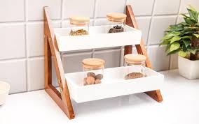 Wooden White 2 Tier Kitchen Rack
