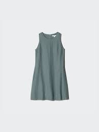 Uniqlo Olive Green Linen Blend Cut Sleeve Mini Dress For Women Size S