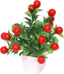 Green India Artificial Fruit Cherry Bunch With Plastic Pot For Homeoffice Decoration