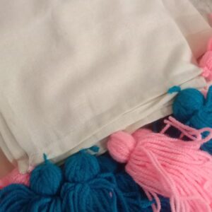 Off White Cotton Sofa With Pink And Blue Tassels 2 Seater Cover