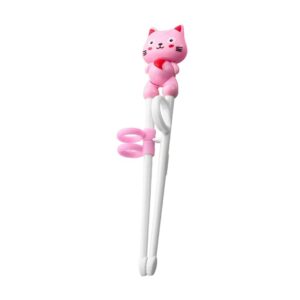 Kid Training Chopsticks Cartoon With Positioning Rings Lightweight Anti Slip Cat Pink