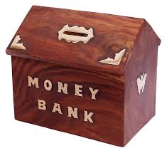 Wooden Piggy Bank Coin Hut Shaped