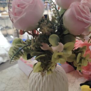 Pink And White Artificial Flower With Pot For Home Decoration