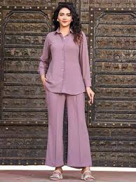 Vibe Vision Womens Embroidered Co Ords Purple Size M