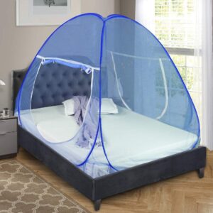 Full Blue King Size Polyester Foldable Mosquito Net Double Bed