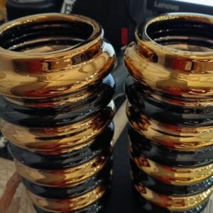 Decor Bazar Decorative Luxury Ceramic Flower Vase Pot For Home Decor Flowers Plants Leaves Dining Table Black And Gold Color 650 Ml Pack Of 2