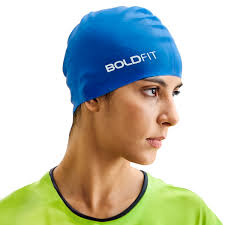 Boldfit Long Silicone Swimming Cap Blue