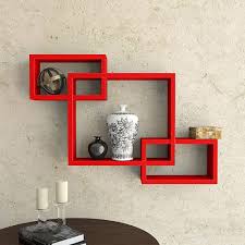Wall Mounted Rectangle Shape Wooden Wall Shelves For Wall Decor Set Of 3 Red Colour