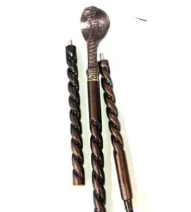 Brass Handle Snake With 3 Fold Full Rassa Wooden Walking Stick