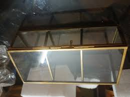 Rectangle Clear Glass And Brass Metal Storage Jewelry And Cosmetic Makeup Organizer Box 7X3 25X3 Inches