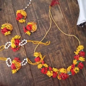 Beautiful Artificial Flower Jewellery Set For Haldi Wedding Anniversary For Girls Women