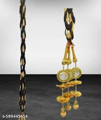 Womens Patiala Shahi Parandaparanda Traditional Hair Accessory Braid Tassleshair Extensionchoti Black With Golden Color